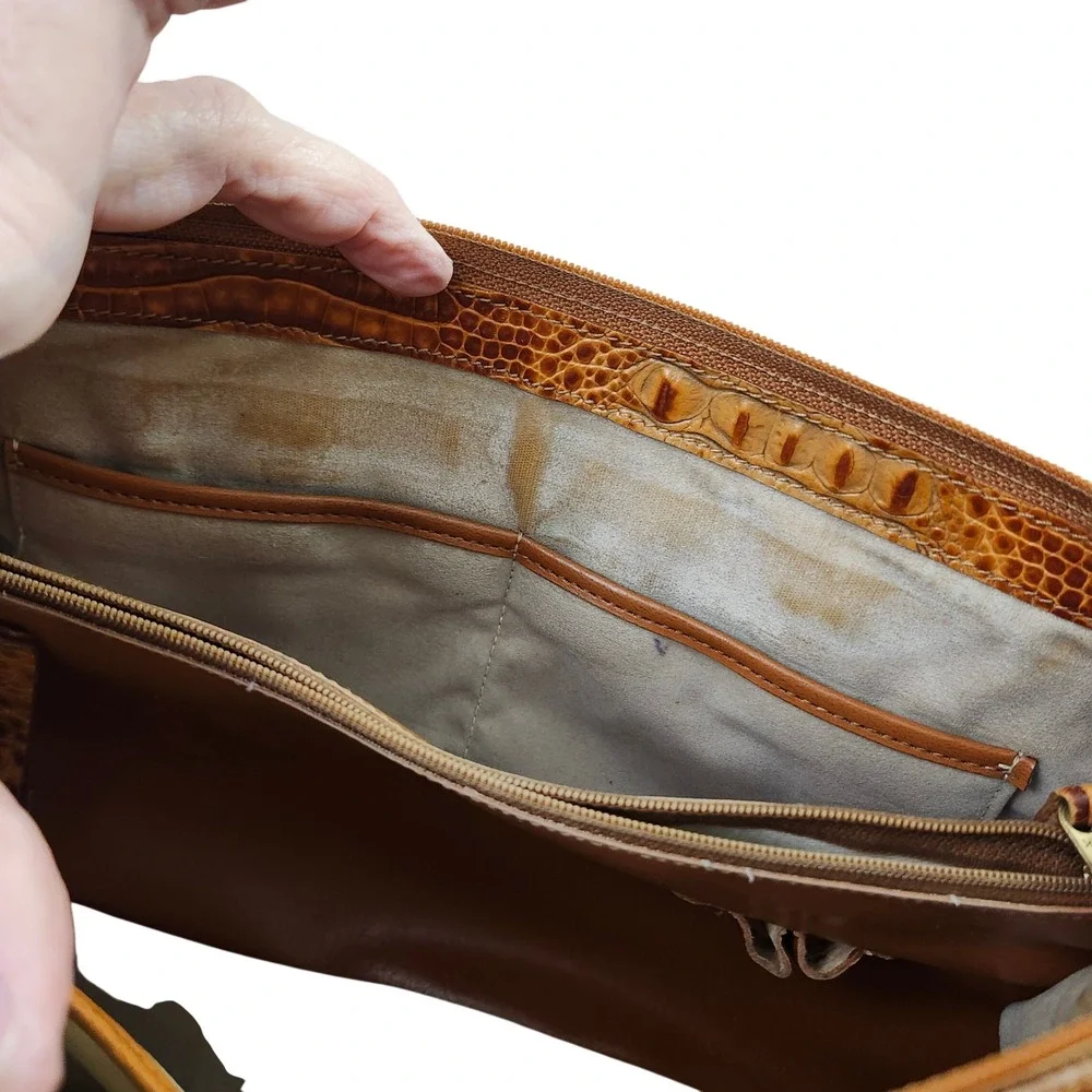 Brahmin Vtg Brown Croc- Embossed Stacy Satchel Leather Handbag Crossbody Bag - Picture 7 of 12
